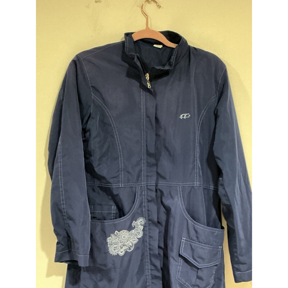 Womans Hasema Blue Extra Small Zip Front Knee Length Light Weight Raincoat - Picture 2 of 8